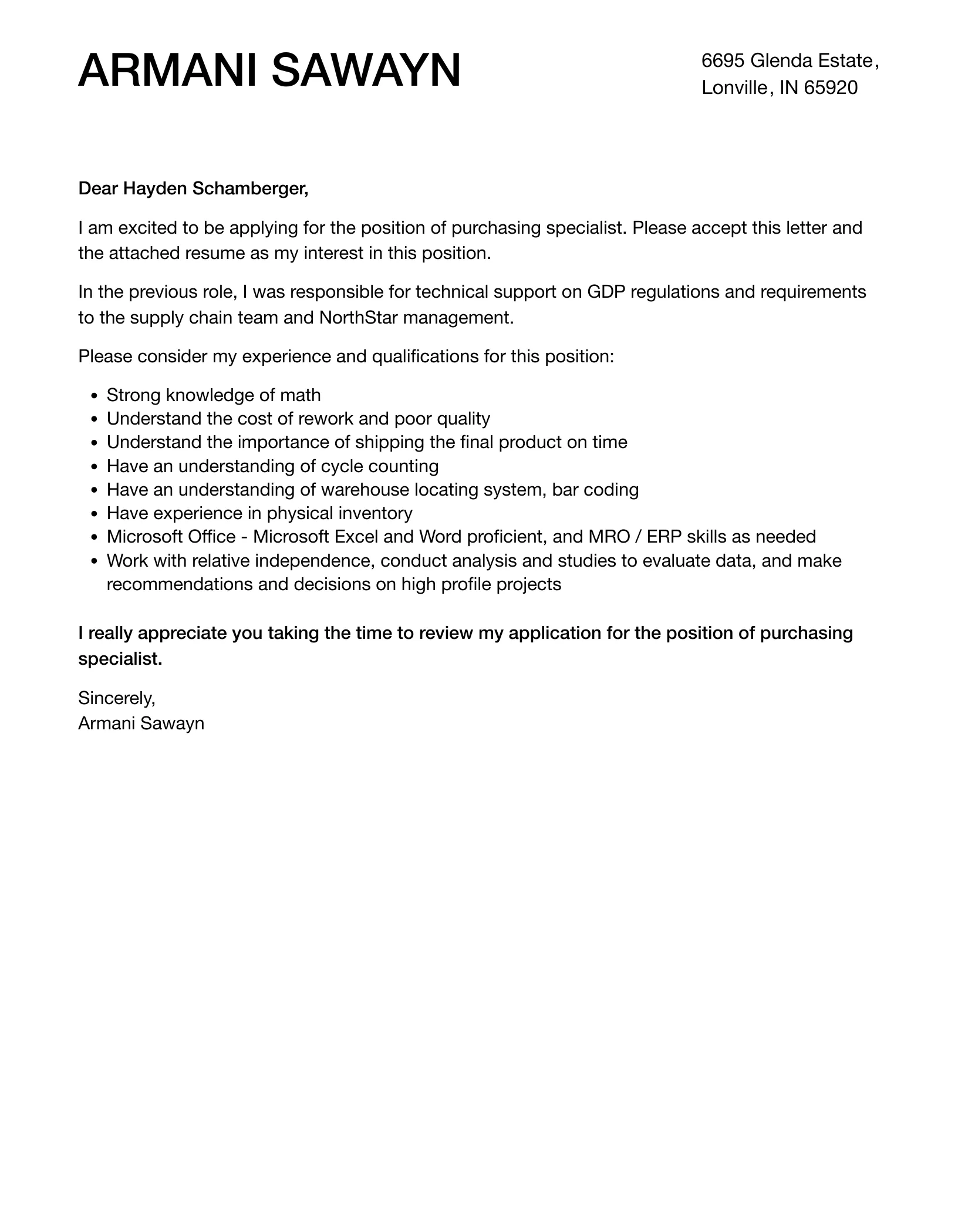 35811 purchasing specialist experience