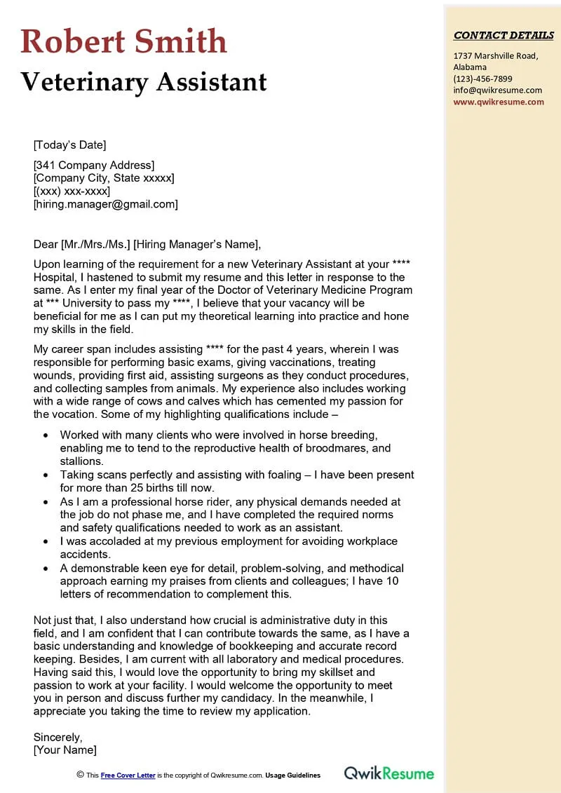 35825 vet tech cover letter tailoring