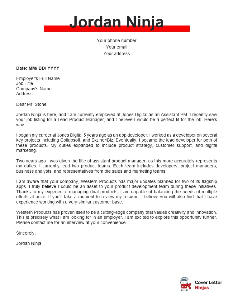 35833 product manager cover letter header