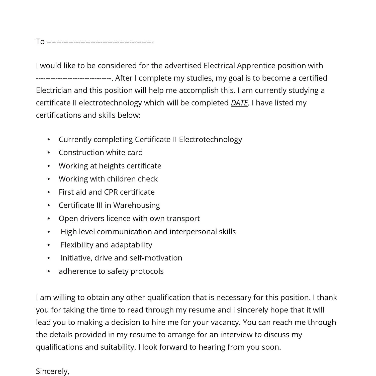 35835 cover letter formatting