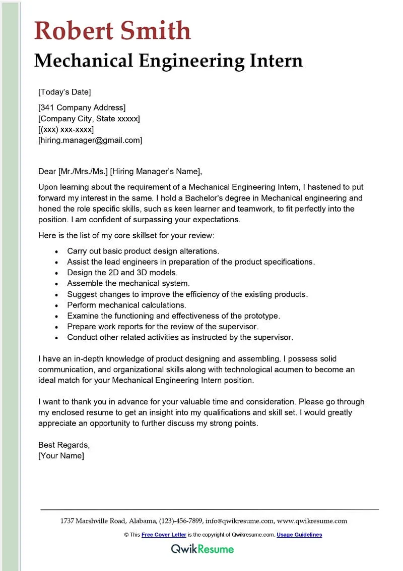 35848 mechanical engineering cover letter