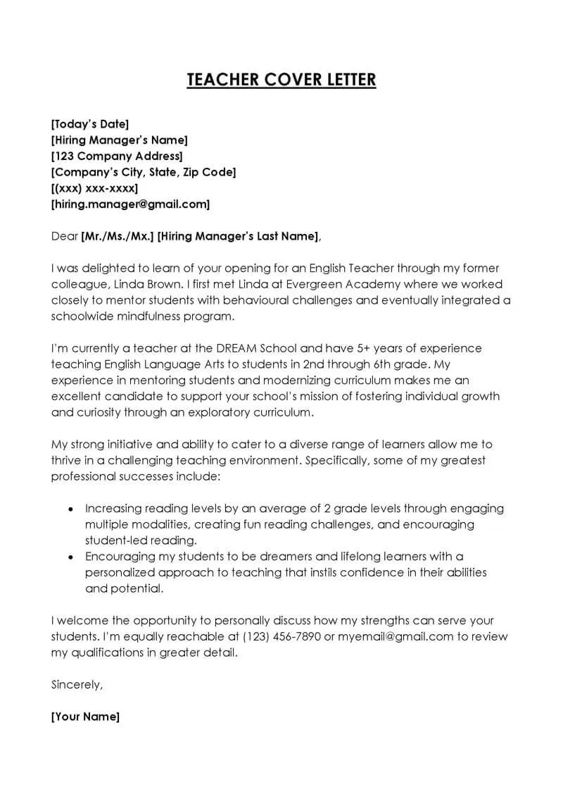 35850 teaching cover letter formatting style