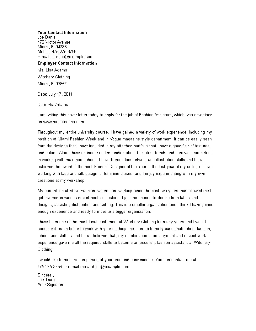 35895 fashion assistant technical skills