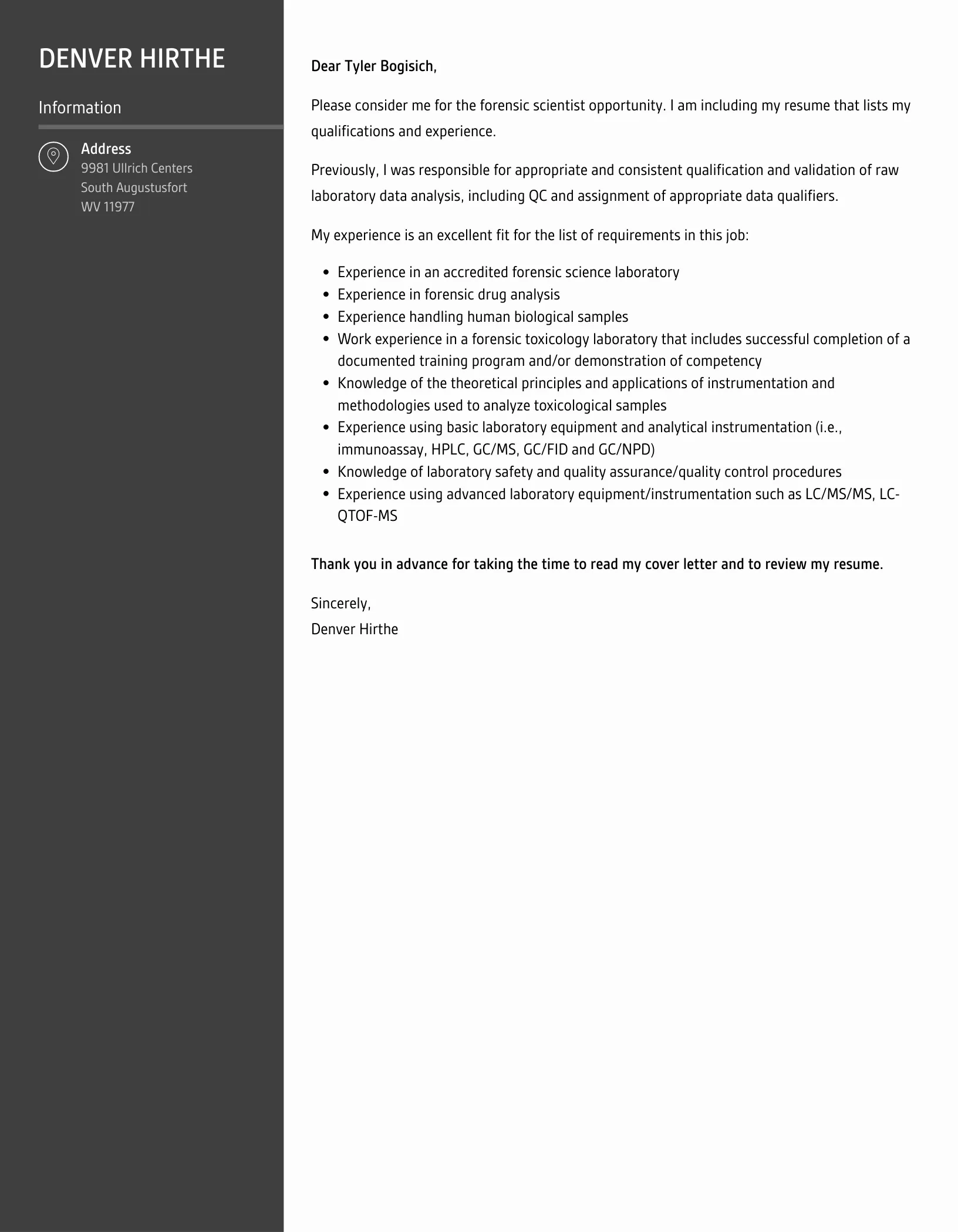 35909 forensic scientist experience