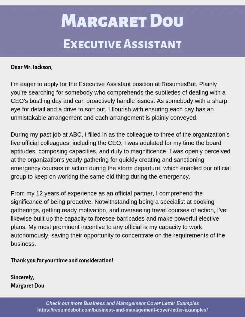 35916 executive assistant cover letter