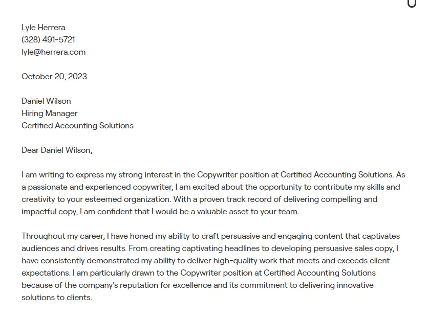 35934 copywriter cover letter concise