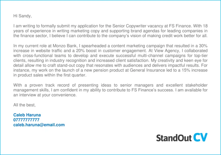 35934 copywriter cover letter experience