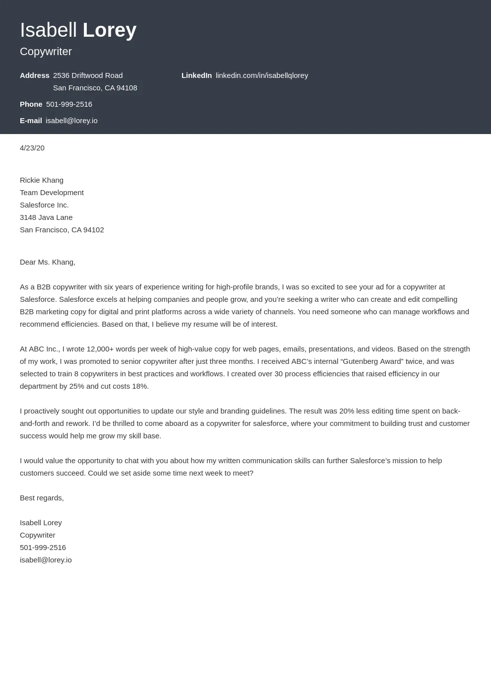 35934 copywriter cover letter personality