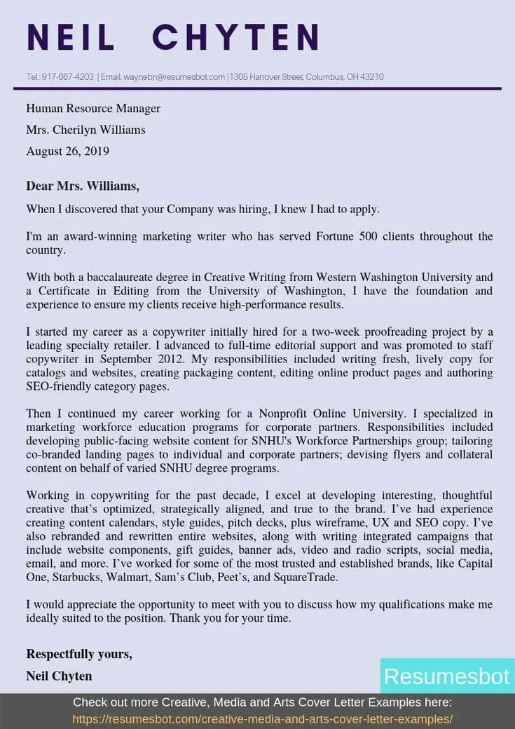 35934 copywriter cover letter writing