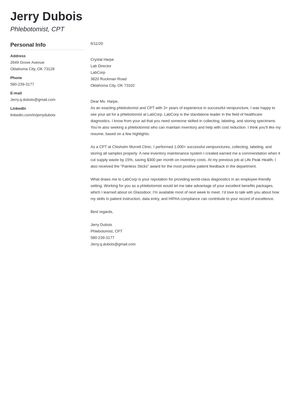 35949 phlebotomist cover letter examples