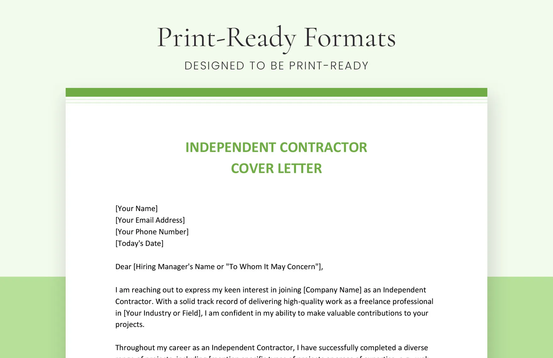 35974 independent contractor cover letter header