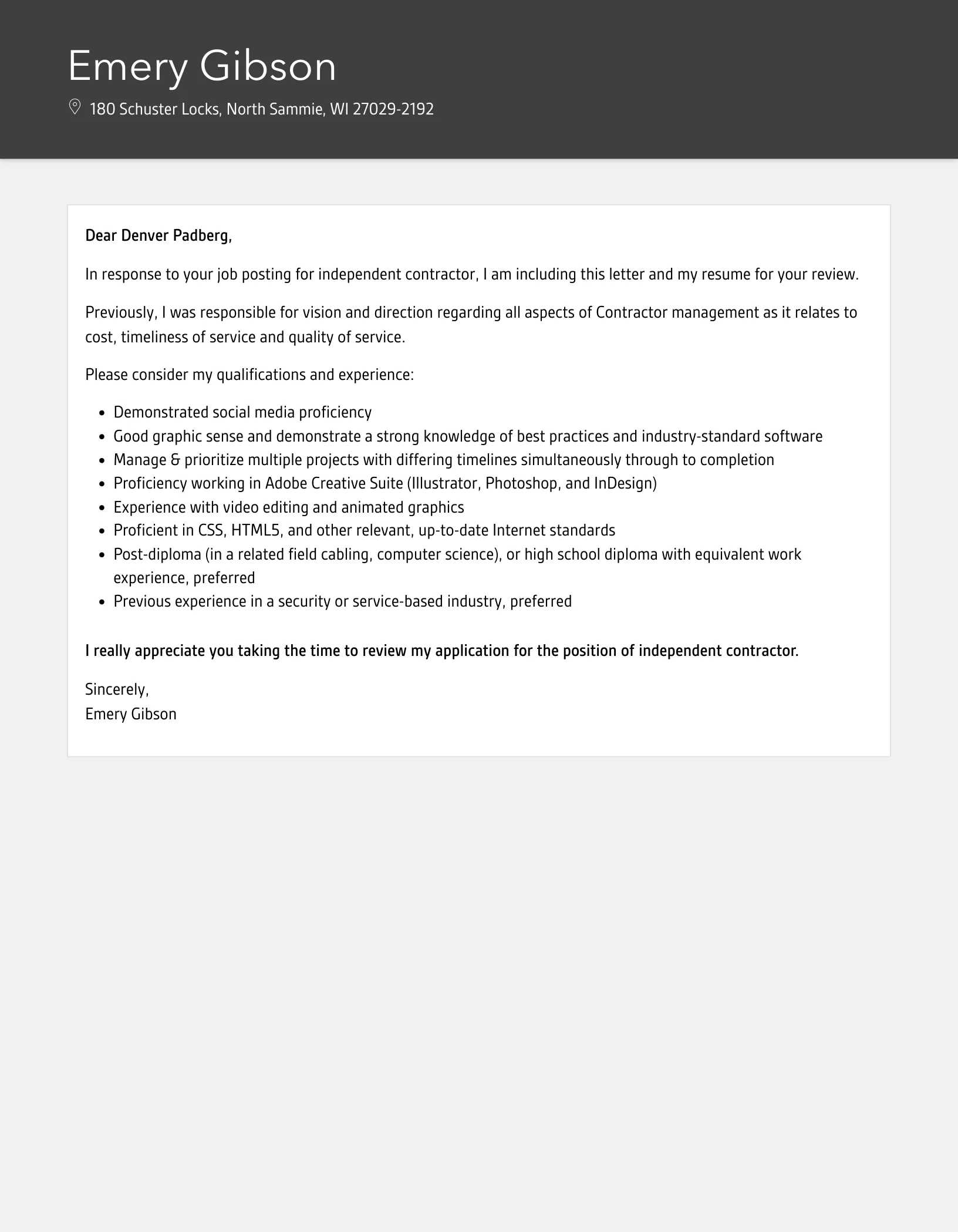 35974 independent contractor cover letter tools