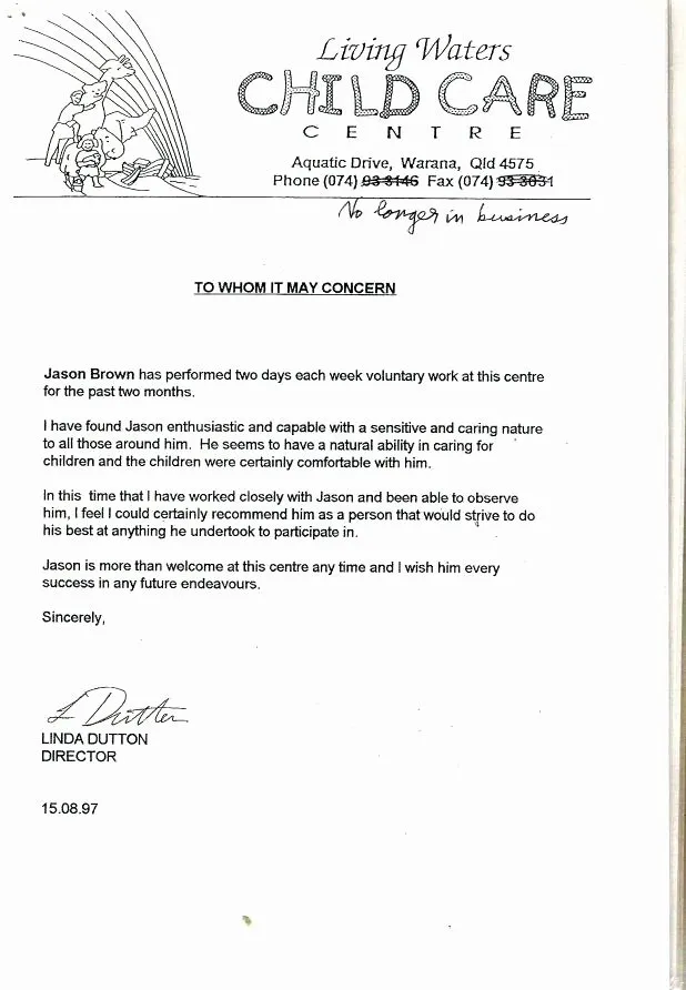 35977 childcare job application examples