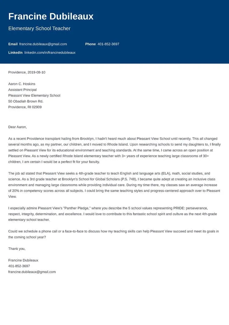 35982 teacher cover letter experience