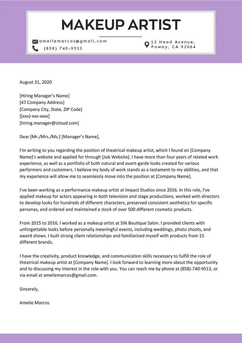 35998 makeup artist resume examples