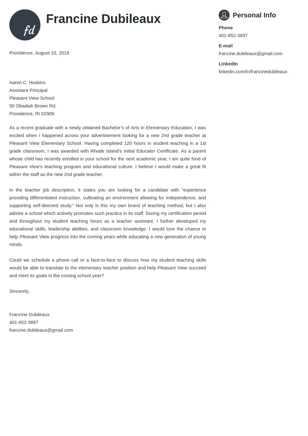 36004 teacher cover letter format