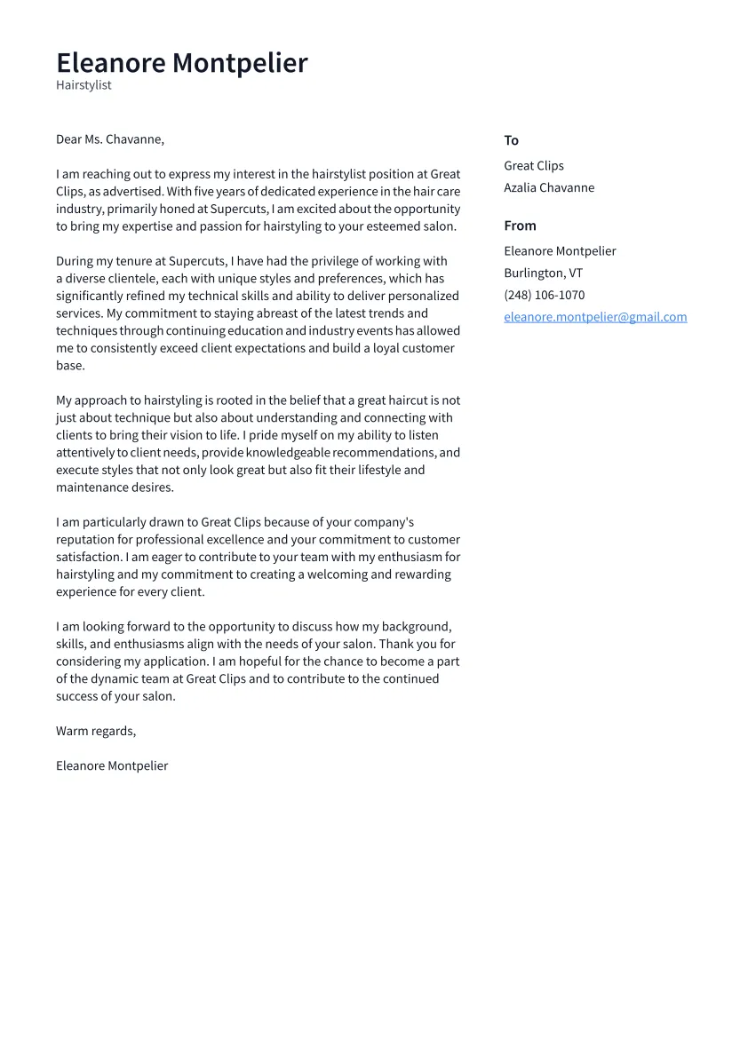 36037 hairdresser cover letter experience