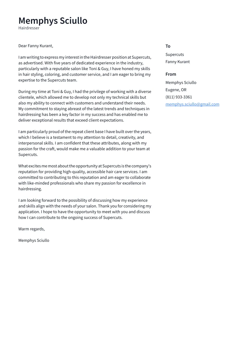 36037 hairdresser cover letter guide